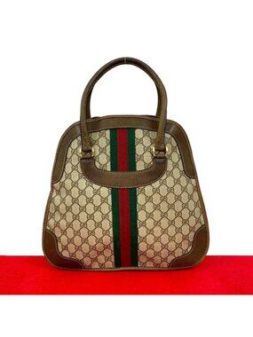Gucci Vintage Sherry Line GG Logo Leather Mini Boston Bag
